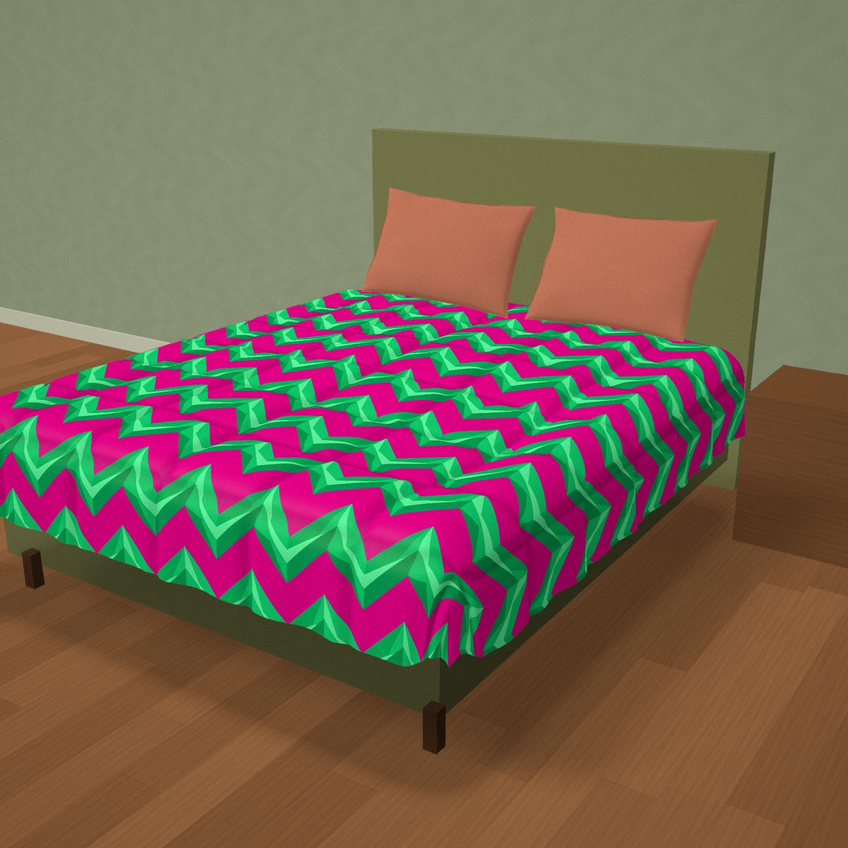 Broad Cut-Gem Chevrons Comforter on a made bed
