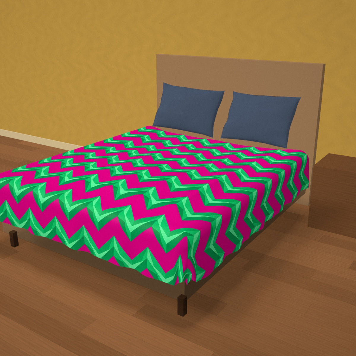 Broad Cut-Gem Chevrons Cotton Duvet Cover on a made bed