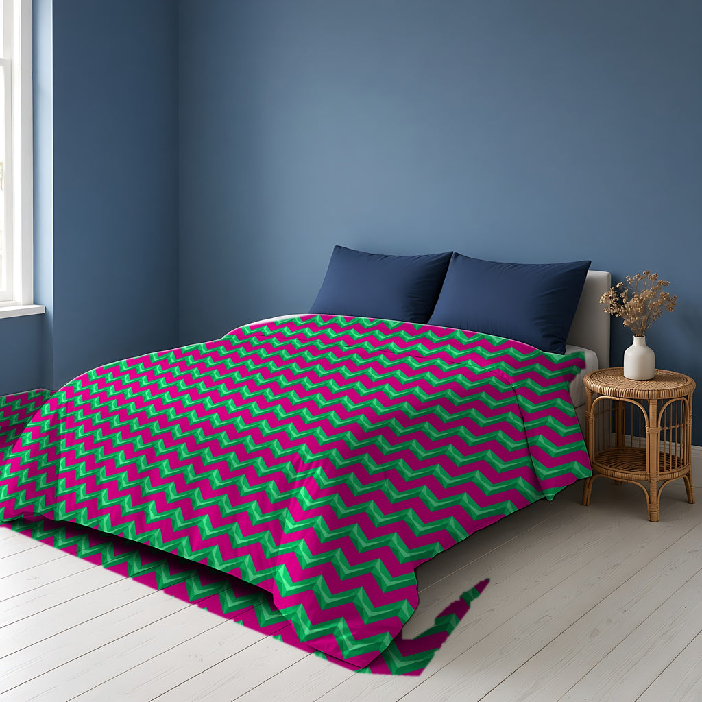 Broad Cut-Gem Chevrons Cotton Duvet Cover on a bed in a Scandinavian blue bedroom