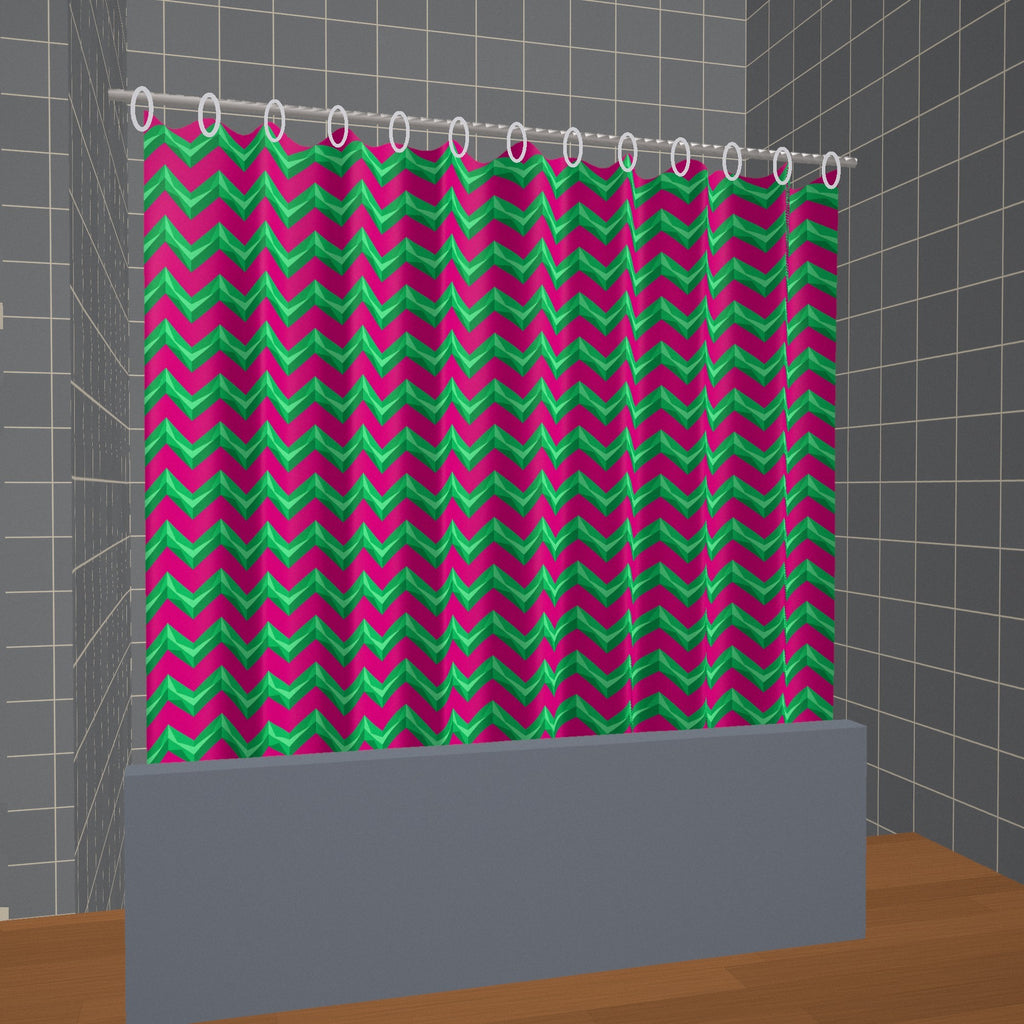 Broad Cut-Gem Chevrons Shower Curtain hanging in a styled bathroom