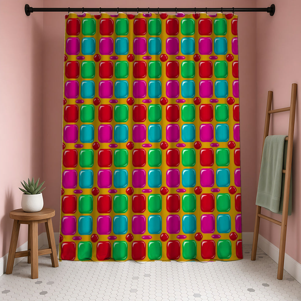 Giant Puffy Glass Cushions Shower Curtain in a blush-pink bathroom