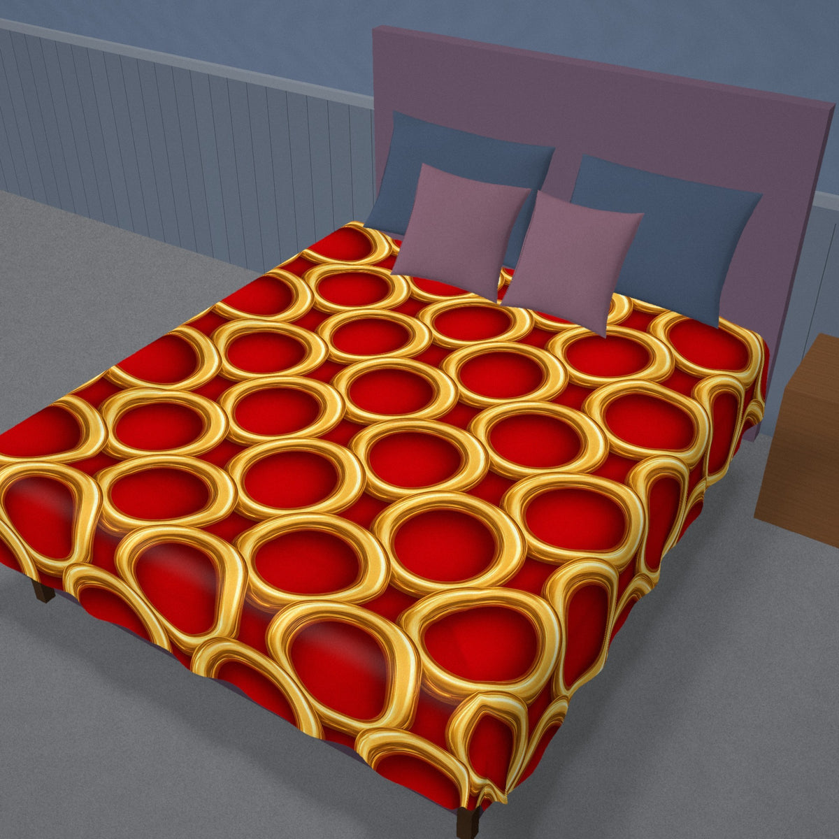 Big Gold Ring Weave Cotton Duvet Cover on a made bed