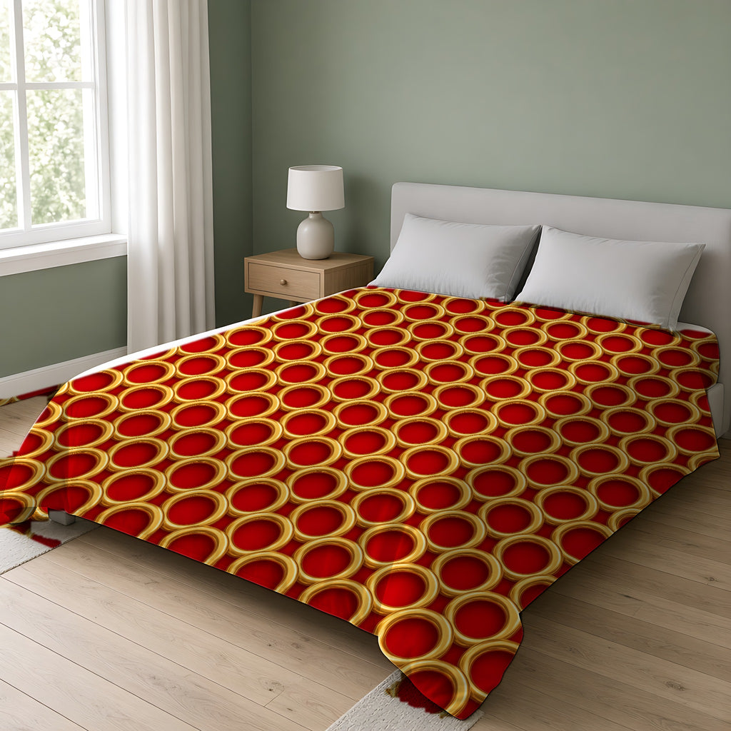 Big Gold Ring Weave Cotton Duvet Cover on a double bed in a bright sage-green bedroom