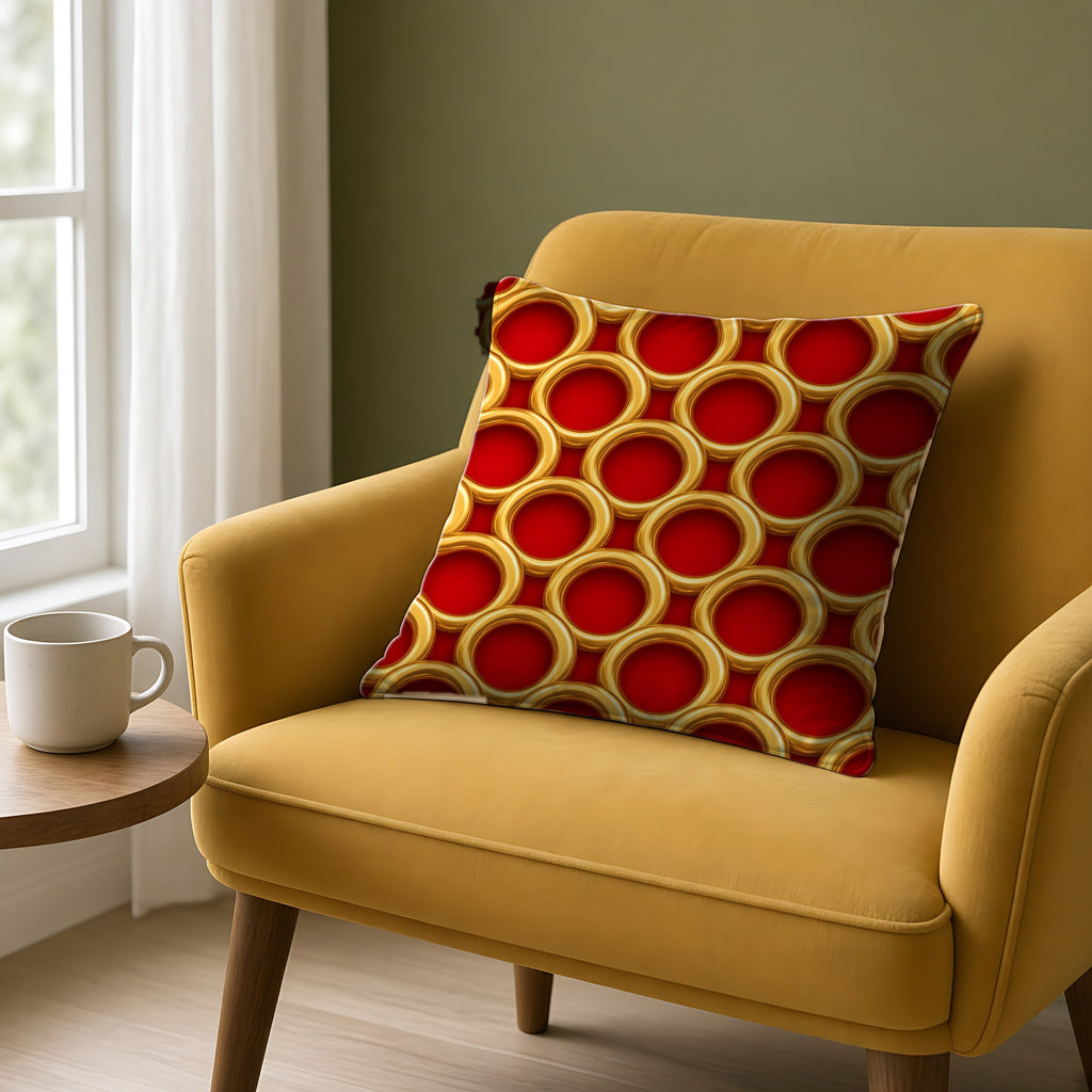 Big Gold Ring Weave Faux Suede Cushion on a mustard armchair by a window
