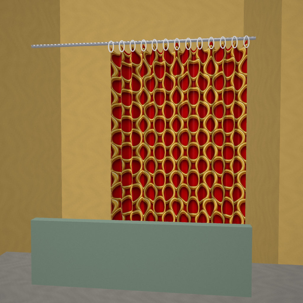 Big Gold Ring Weave Shower Curtain hanging in a styled bathroom