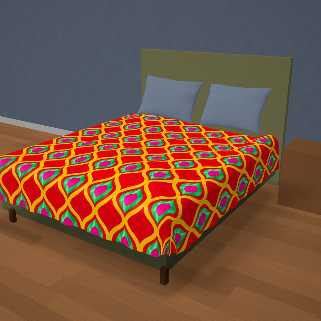 Grand Gold Ogee Lattice II Cotton Duvet Cover on a made bed