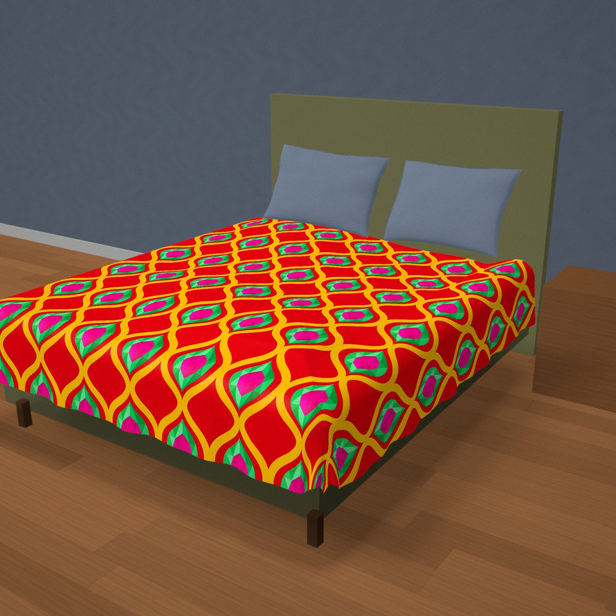 Grand Gold Ogee Lattice II Cotton Duvet Cover on a made bed
