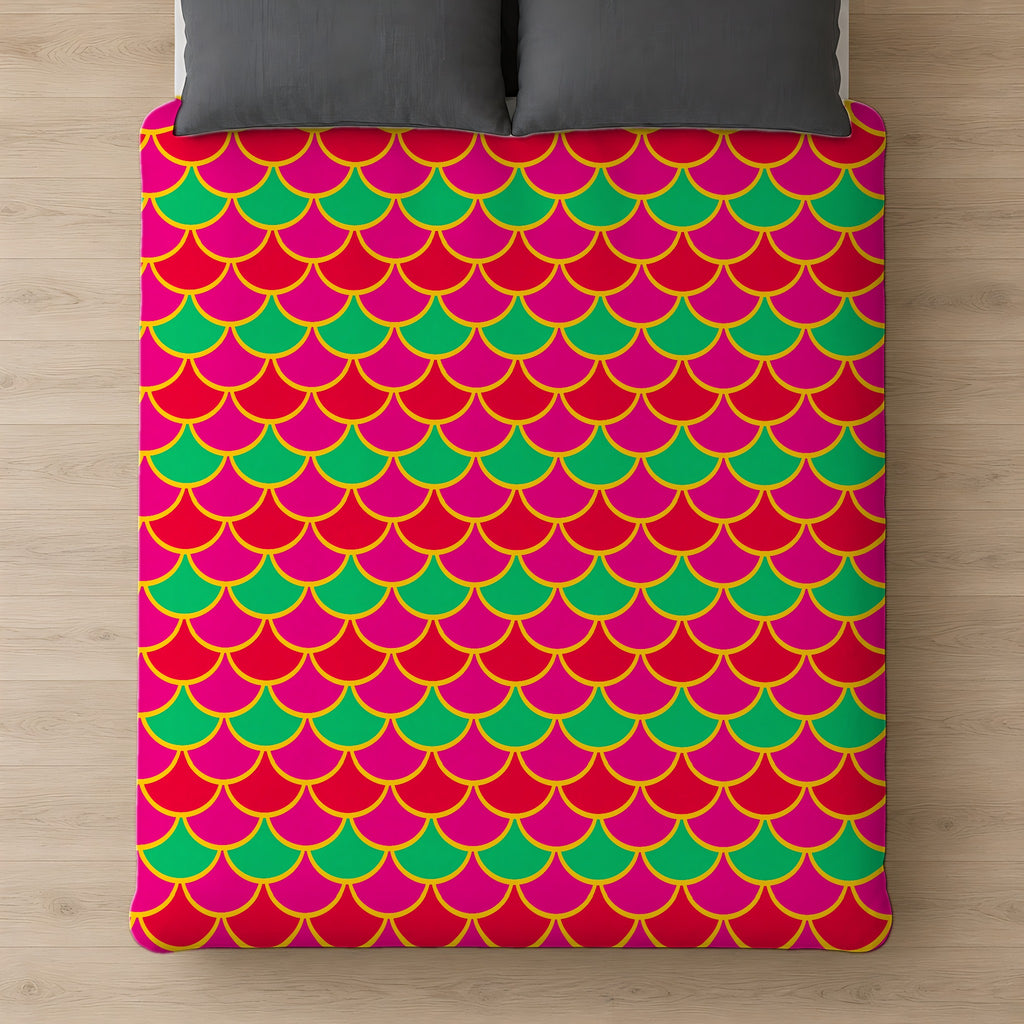 Big Jewel Scales II Comforter on a bed, seen from above
