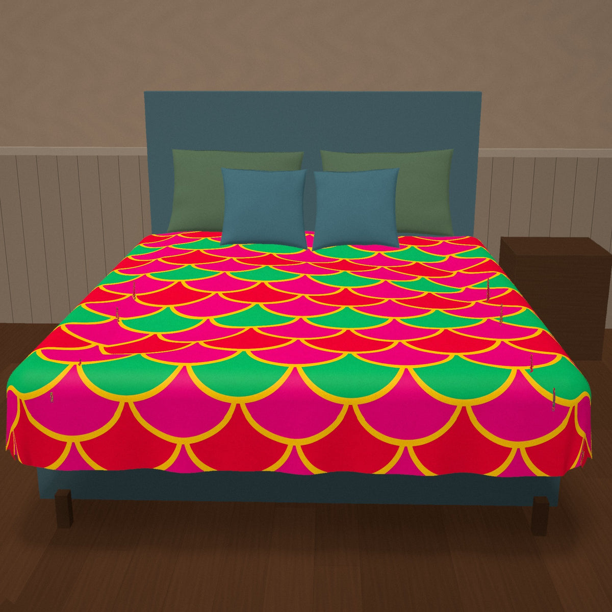 Big Jewel Scales II Cotton Duvet Cover on a made bed