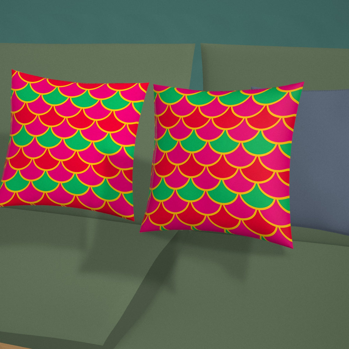 Big Jewel Scales II Faux Suede Cushion styled on a sofa