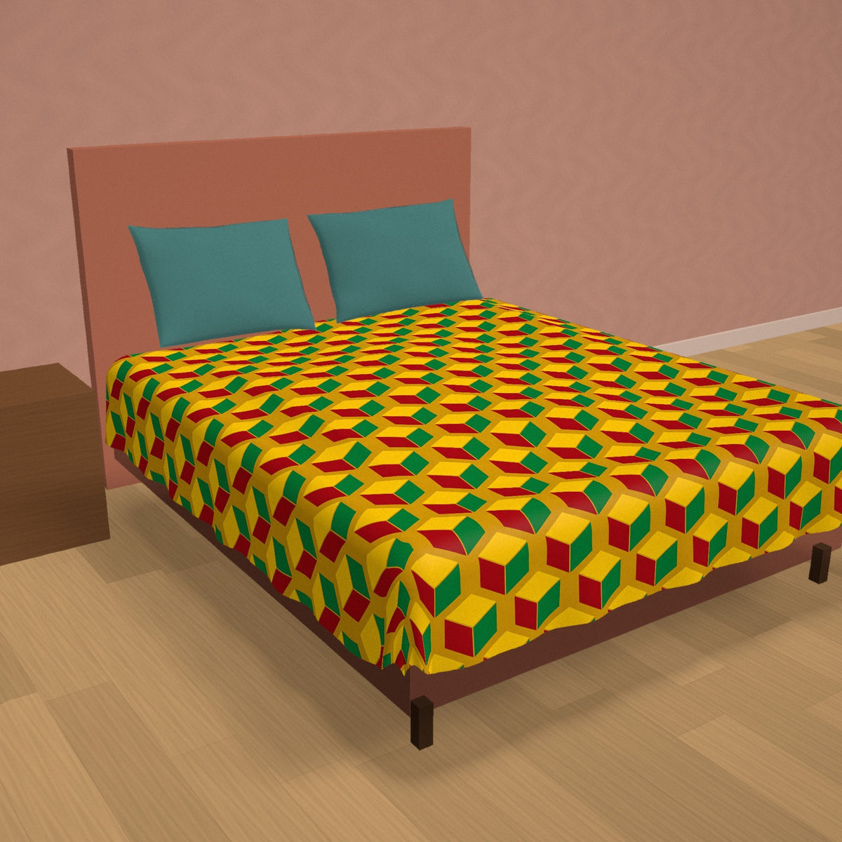 Giant Faceted Cubes II Cotton Duvet Cover on a made bed