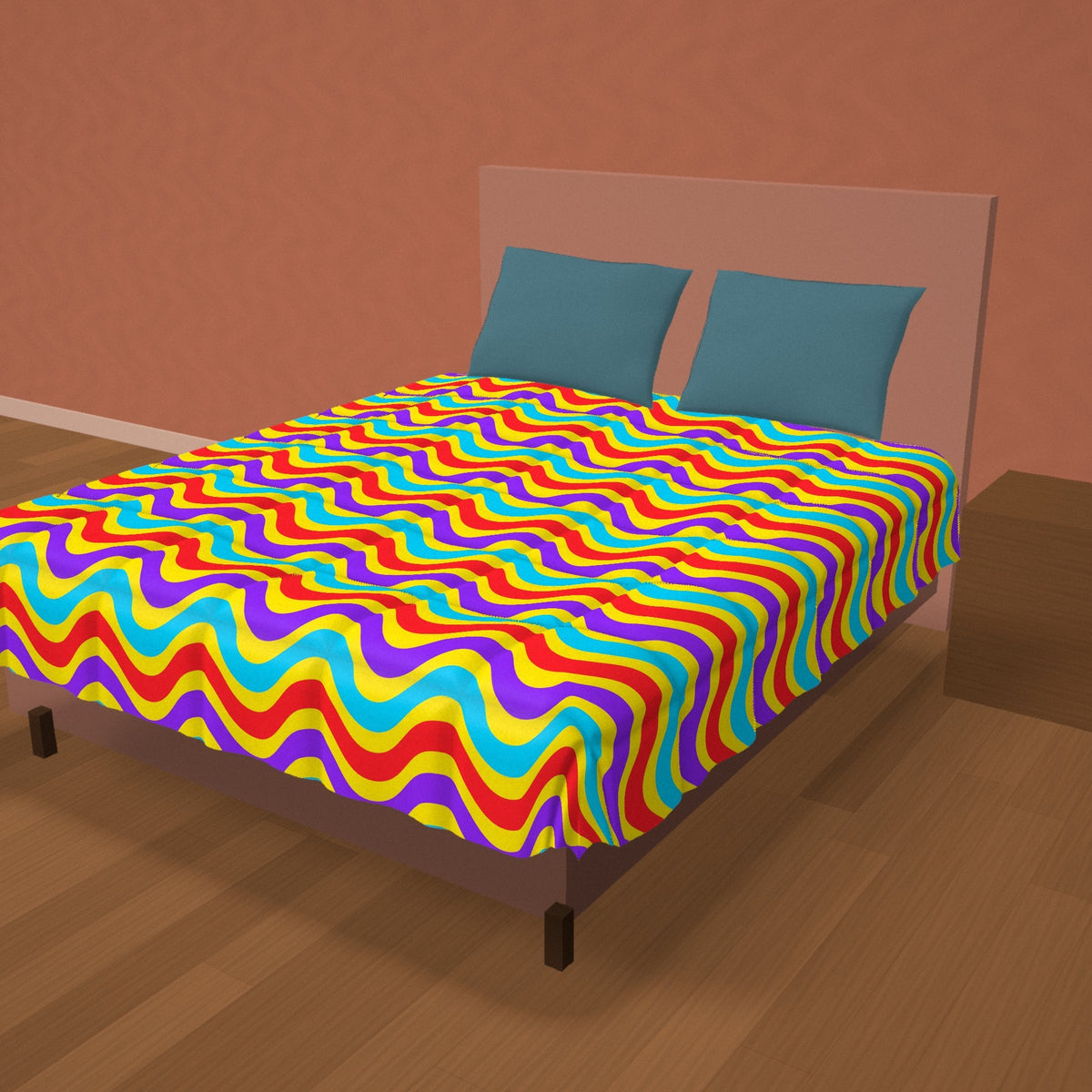 Wide Wave Interference Comforter on a made bed
