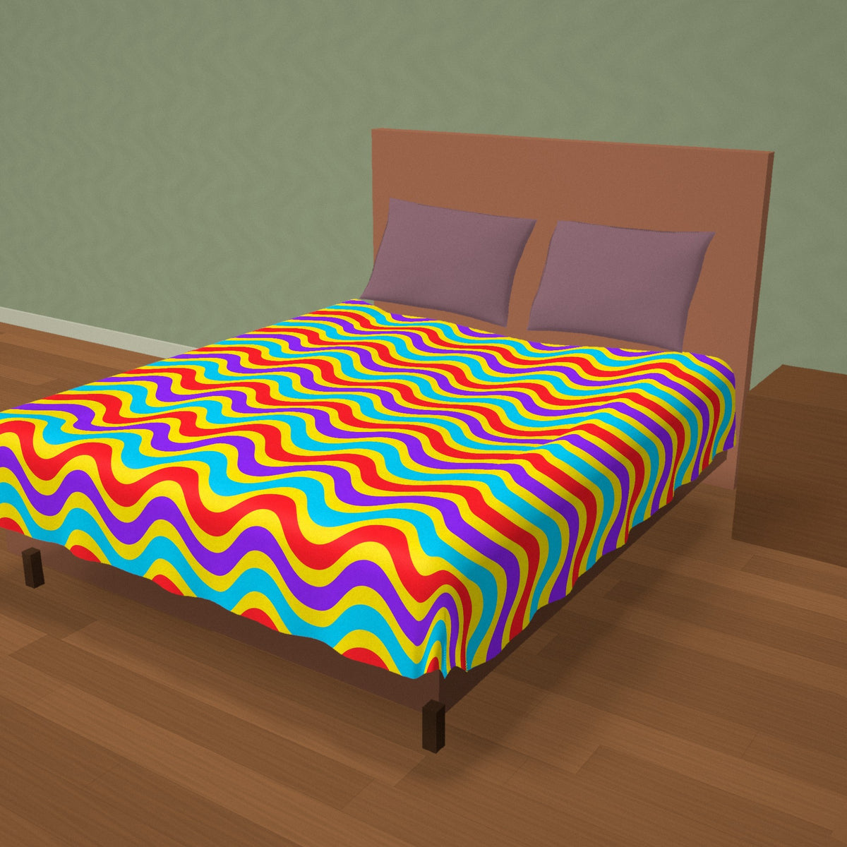 Wide Wave Interference Cotton Duvet Cover on a made bed