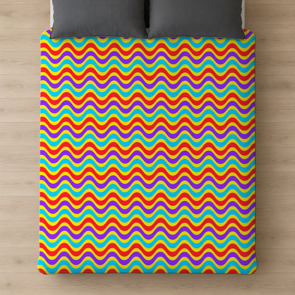 Wide Wave Interference Cotton Duvet Cover on a bed, seen from above