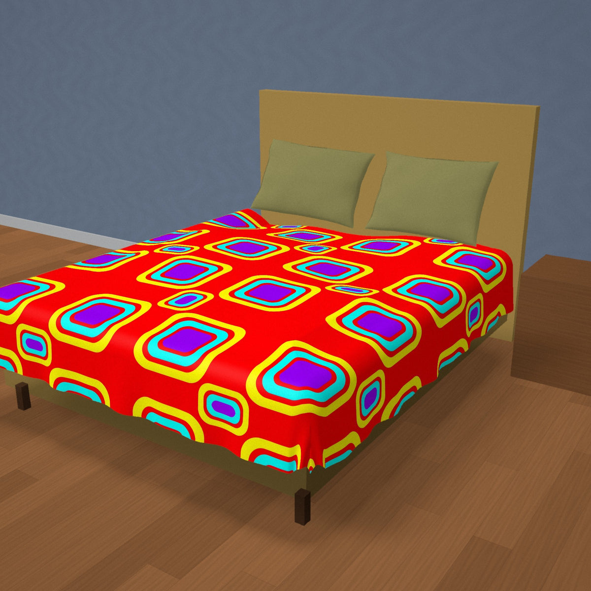 Big Ripple Squares Cotton Duvet Cover on a made bed