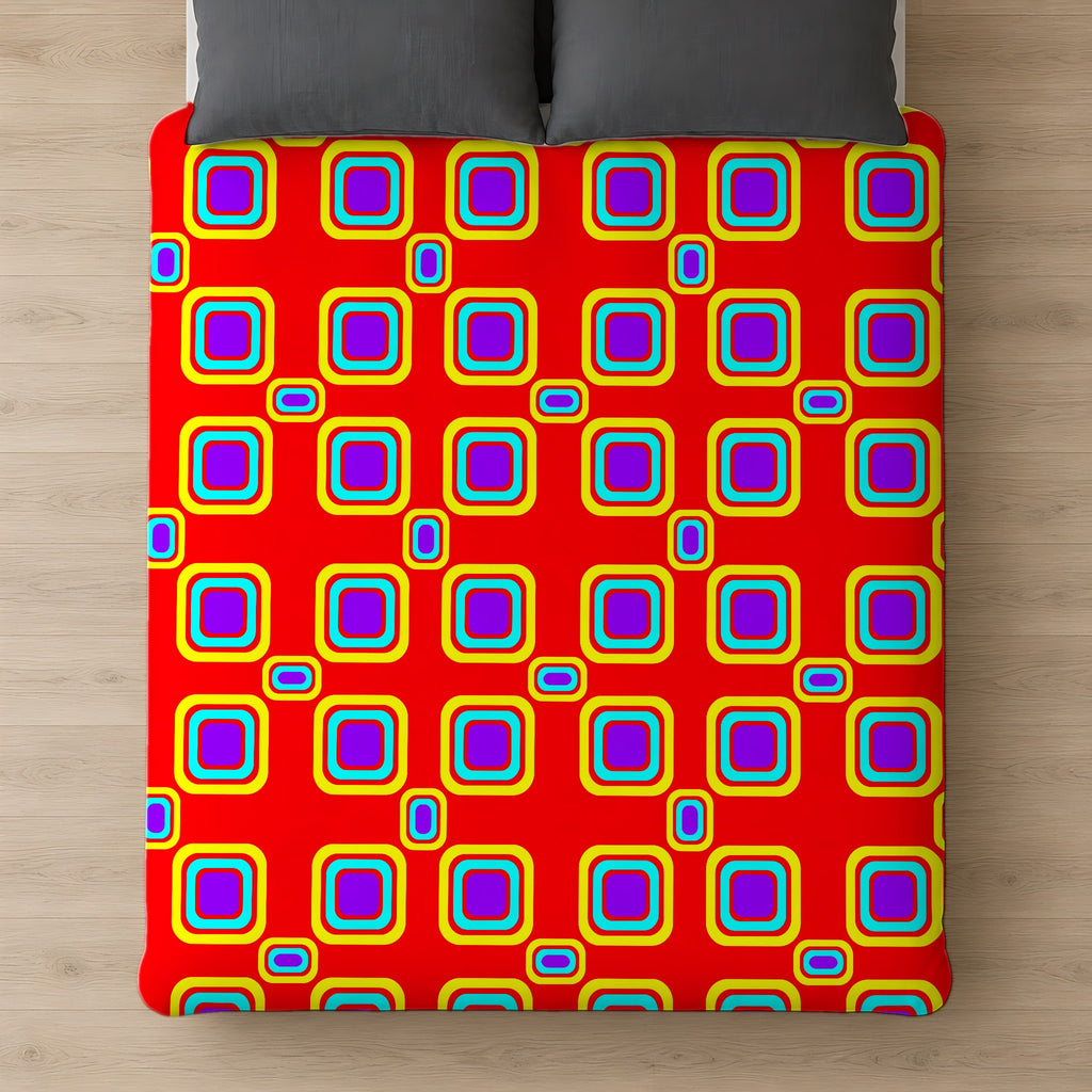 Big Ripple Squares Cotton Duvet Cover on a bed, seen from above