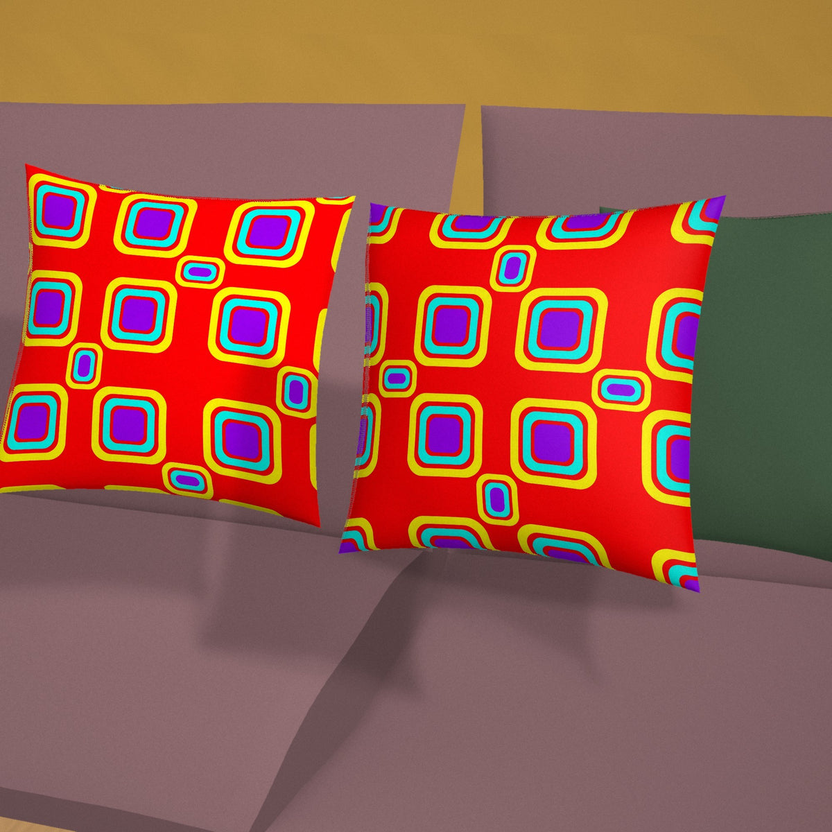 Big Ripple Squares Faux Suede Cushion styled on a sofa