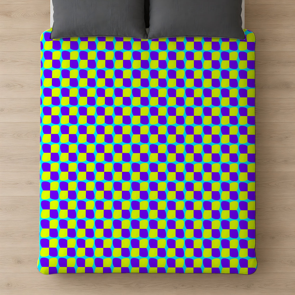 Bold Bulge Checker Cotton Duvet Cover on a bed, seen from above
