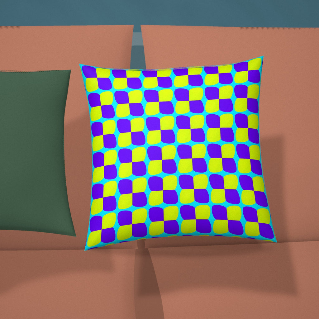 Bold Bulge Checker Faux Suede Cushion styled on a sofa