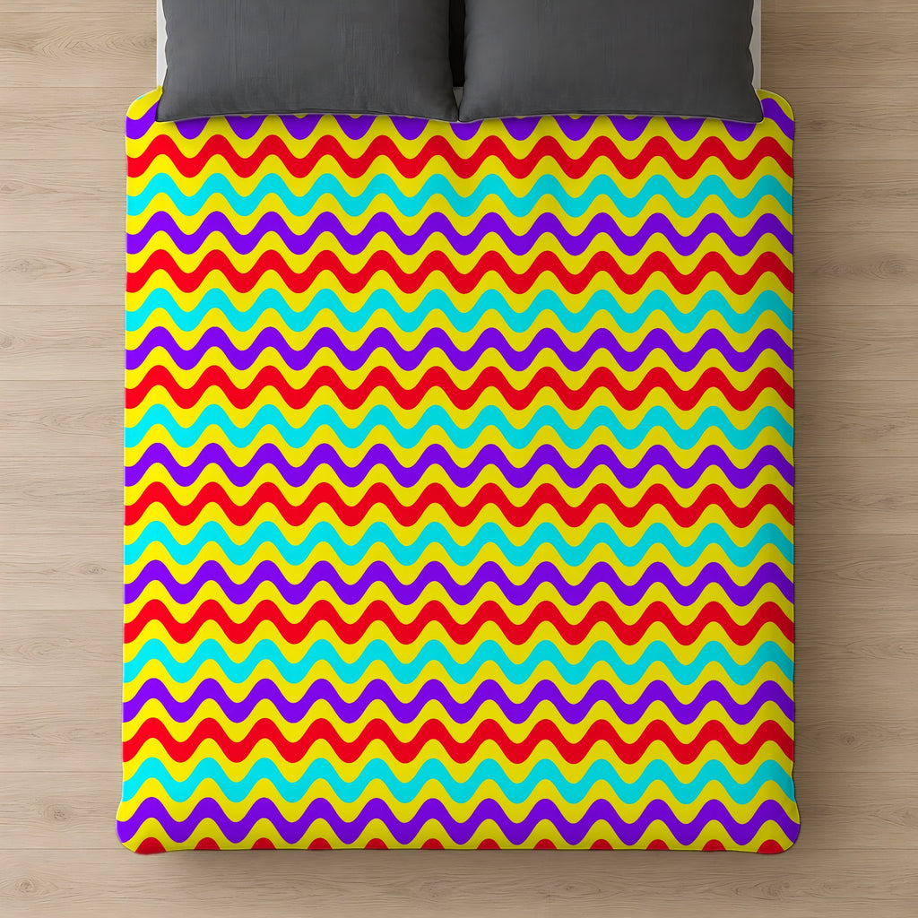 Big Ripple Chevrons Cotton Duvet Cover on a bed, seen from above