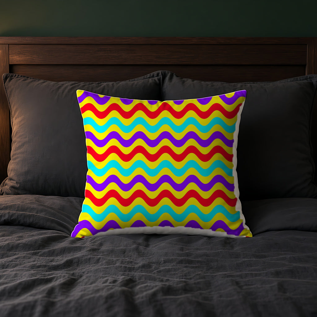Big Ripple Chevrons Faux Suede Cushion on a bed with charcoal bedding
