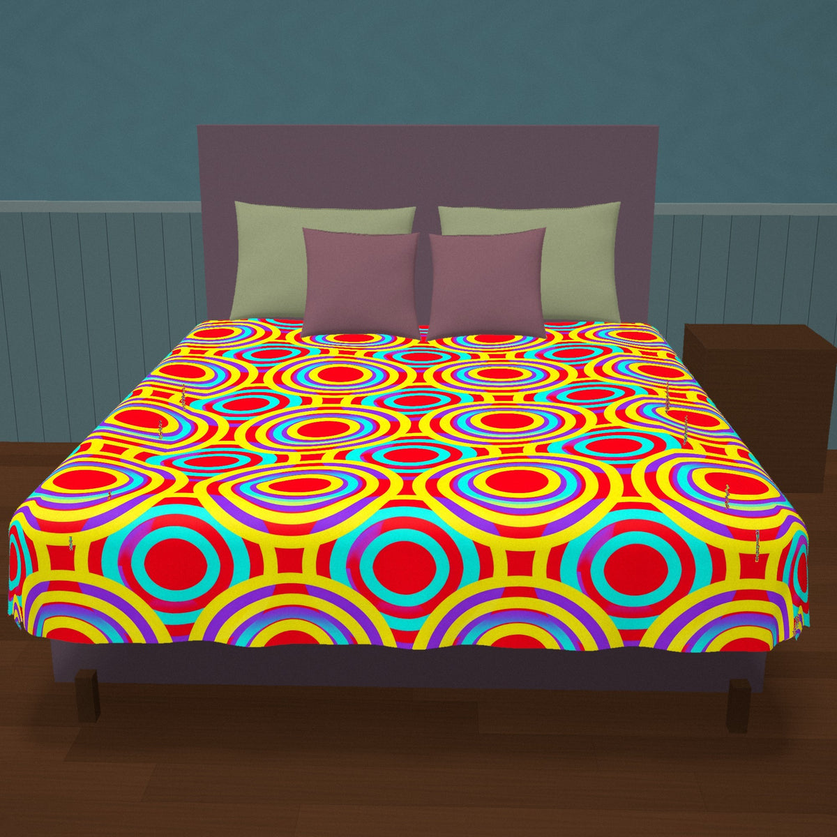 Interlocking Ring Ripples Cotton Duvet Cover on a made bed