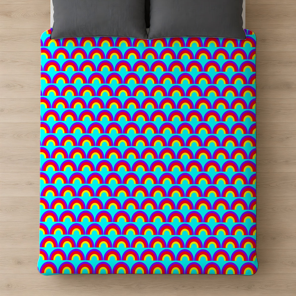 Chromatic Scallop Ripple Cotton Duvet Cover on a bed, seen from above