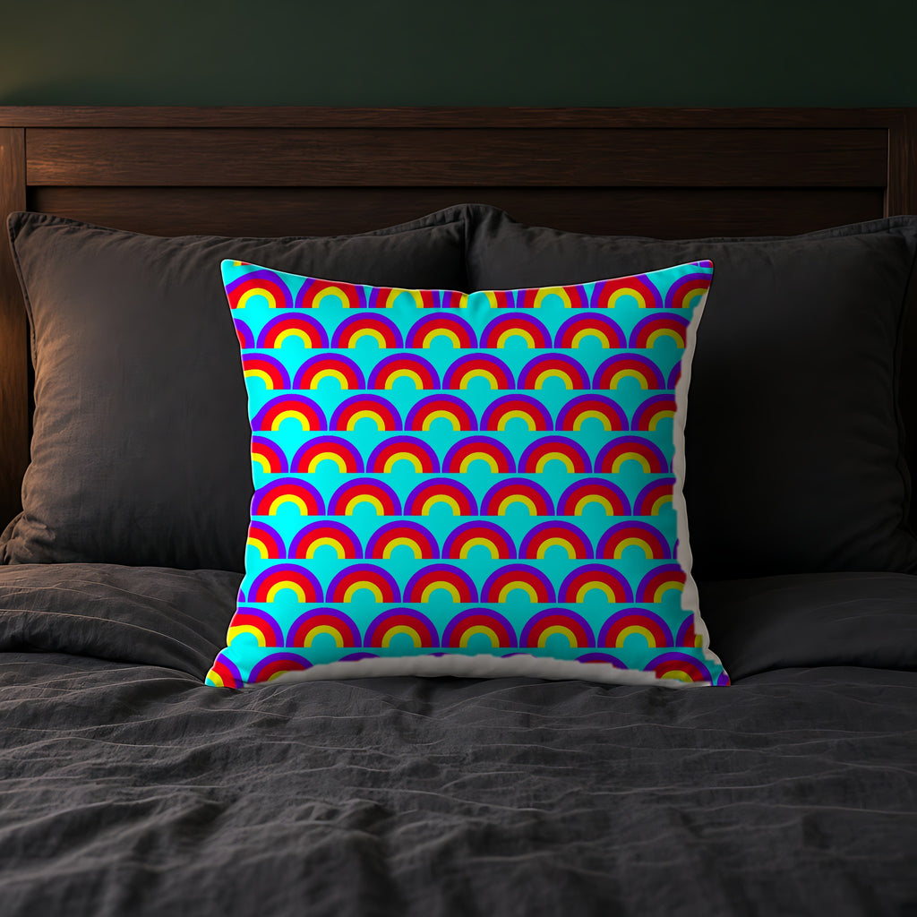 Chromatic Scallop Ripple Faux Suede Cushion on a bed with charcoal bedding