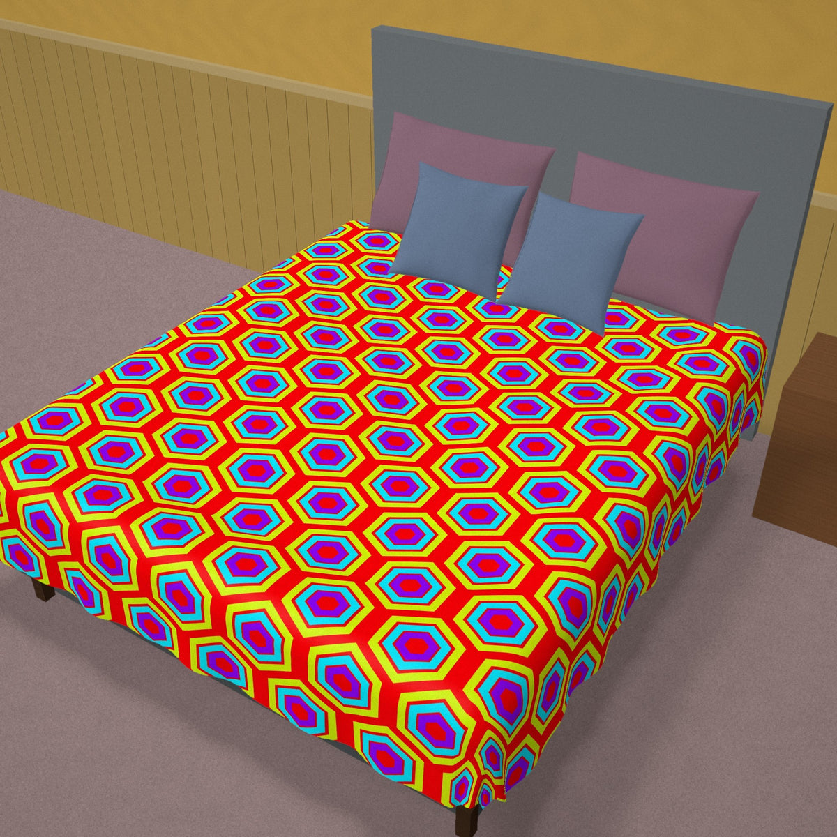 Concentric Hexagon Ripple Cotton Duvet Cover on a made bed