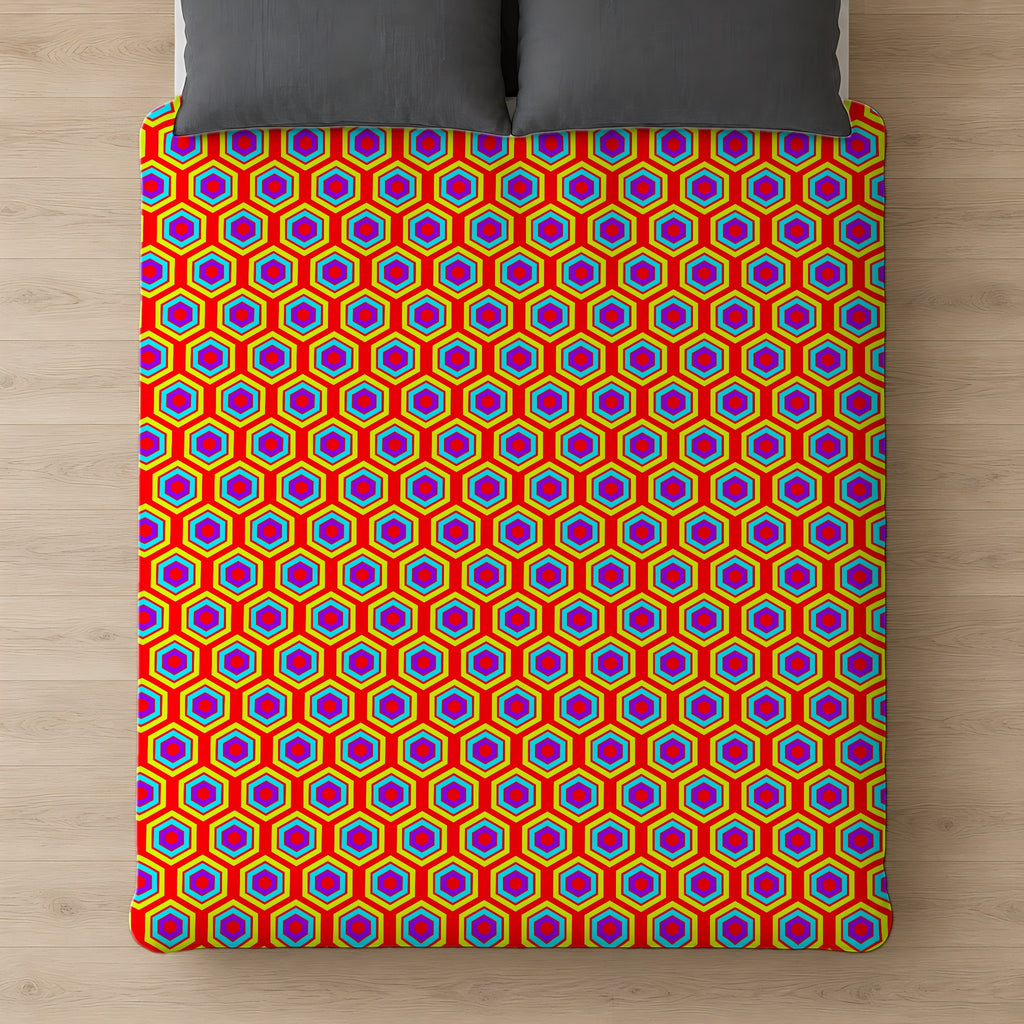 Concentric Hexagon Ripple Cotton Duvet Cover on a bed, seen from above