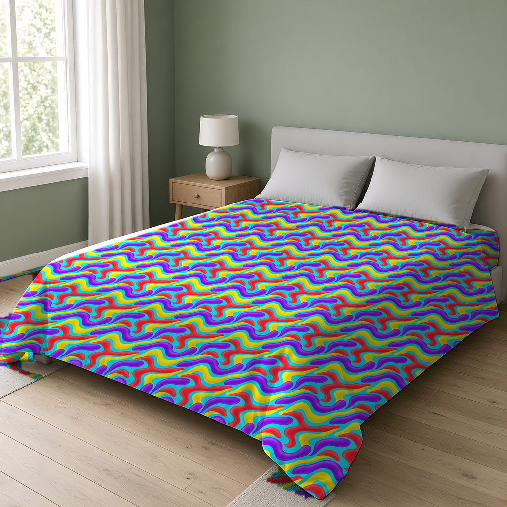 Liquid Band Ripple Comforter on a double bed in a bright sage-green bedroom