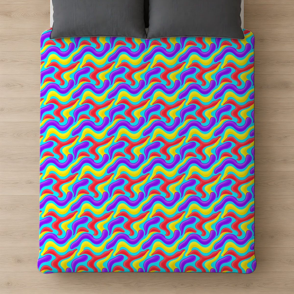 Liquid Band Ripple Comforter on a bed, seen from above