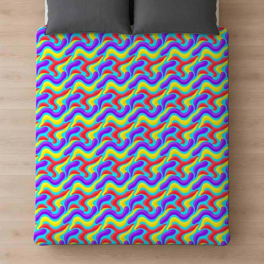 Liquid Band Ripple Cotton Duvet Cover on a bed, seen from above