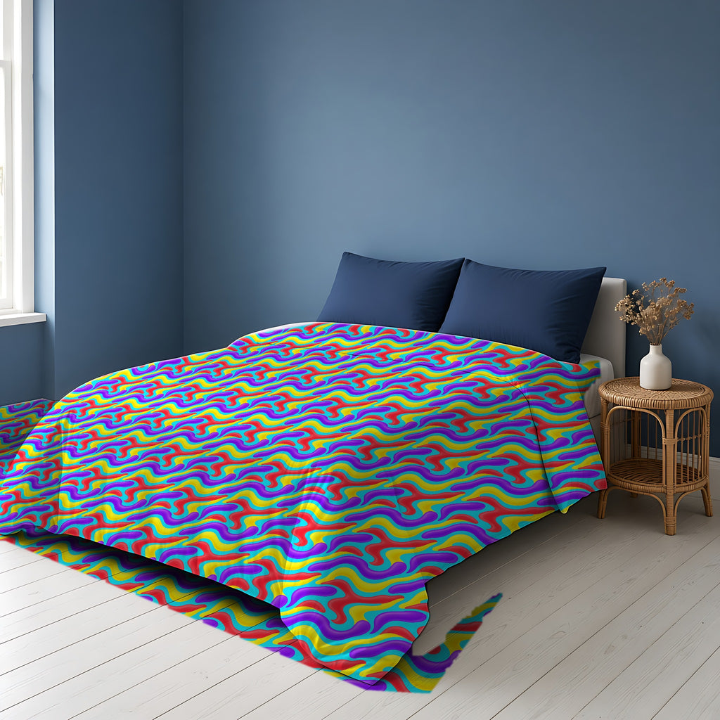 Liquid Band Ripple Cotton Duvet Cover on a bed in a Scandinavian blue bedroom