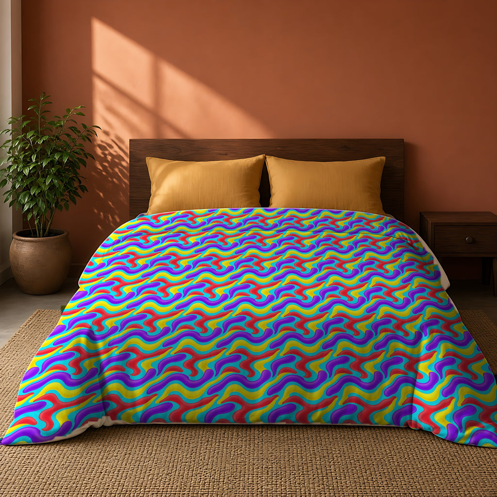Liquid Band Ripple Cotton Duvet Cover on a king bed against a warm terracotta wall