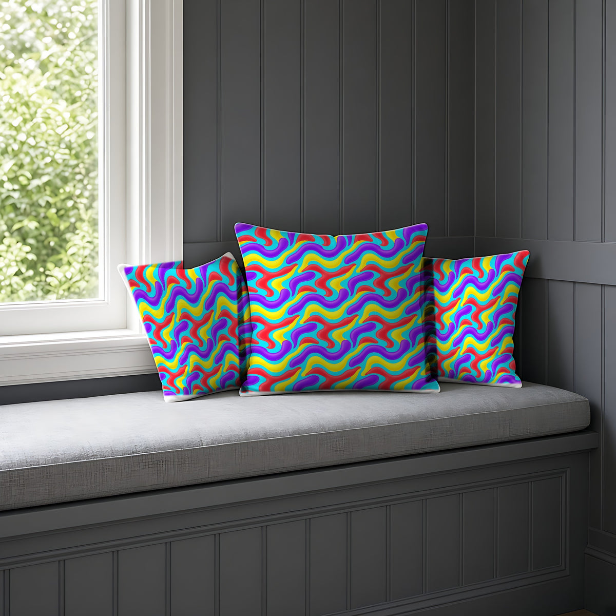 Liquid Band Ripple Faux Suede Cushion on a window seat