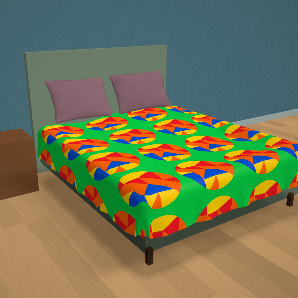 Broken Circle Planes Cotton Duvet Cover on a made bed