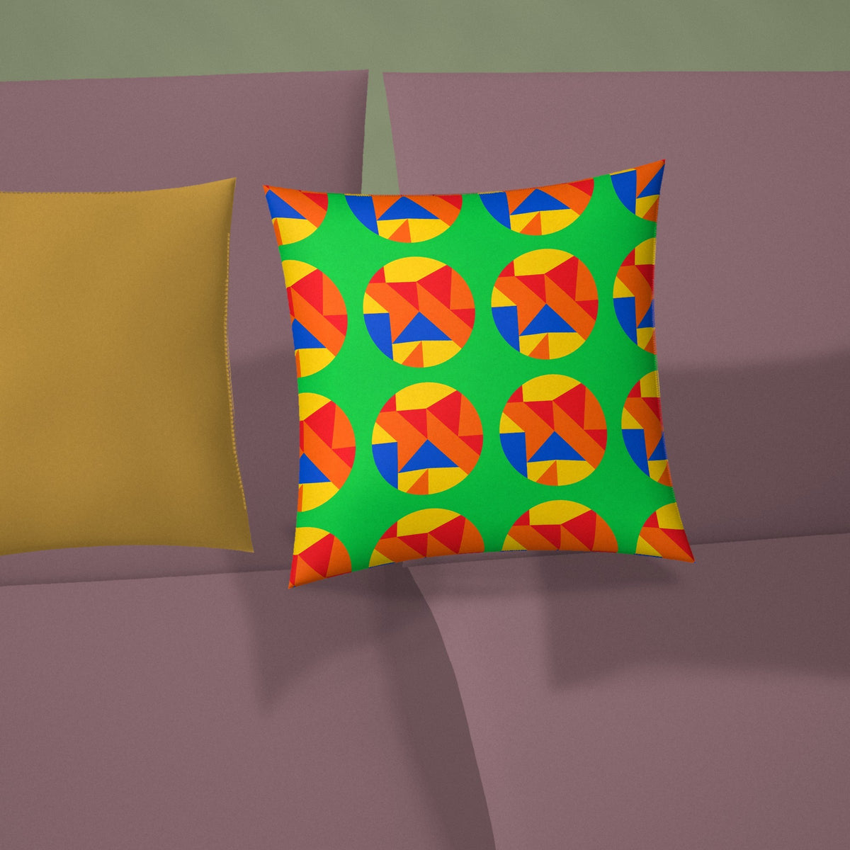 Broken Circle Planes Faux Suede Cushion styled on a sofa