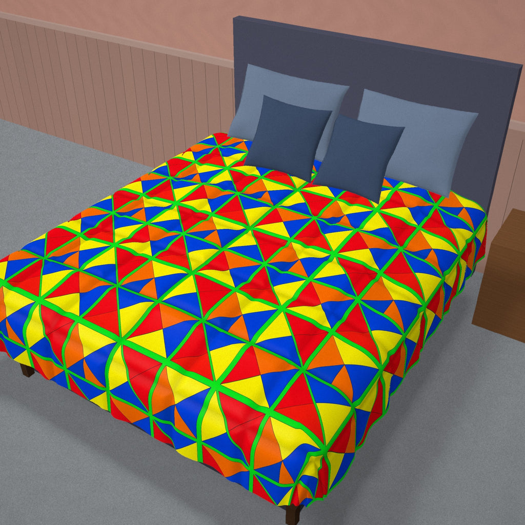 Split Square Fiesta Comforter on a made bed