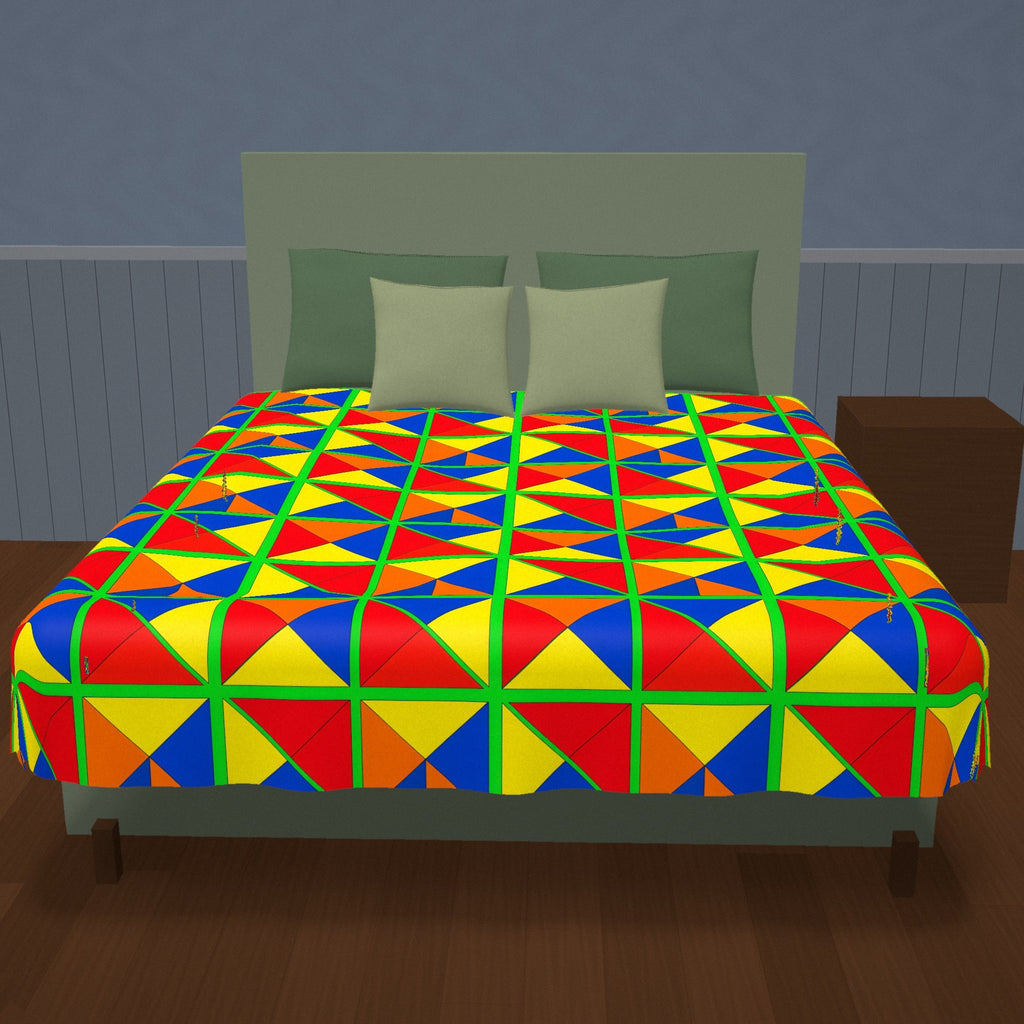 Split Square Fiesta Cotton Duvet Cover on a made bed