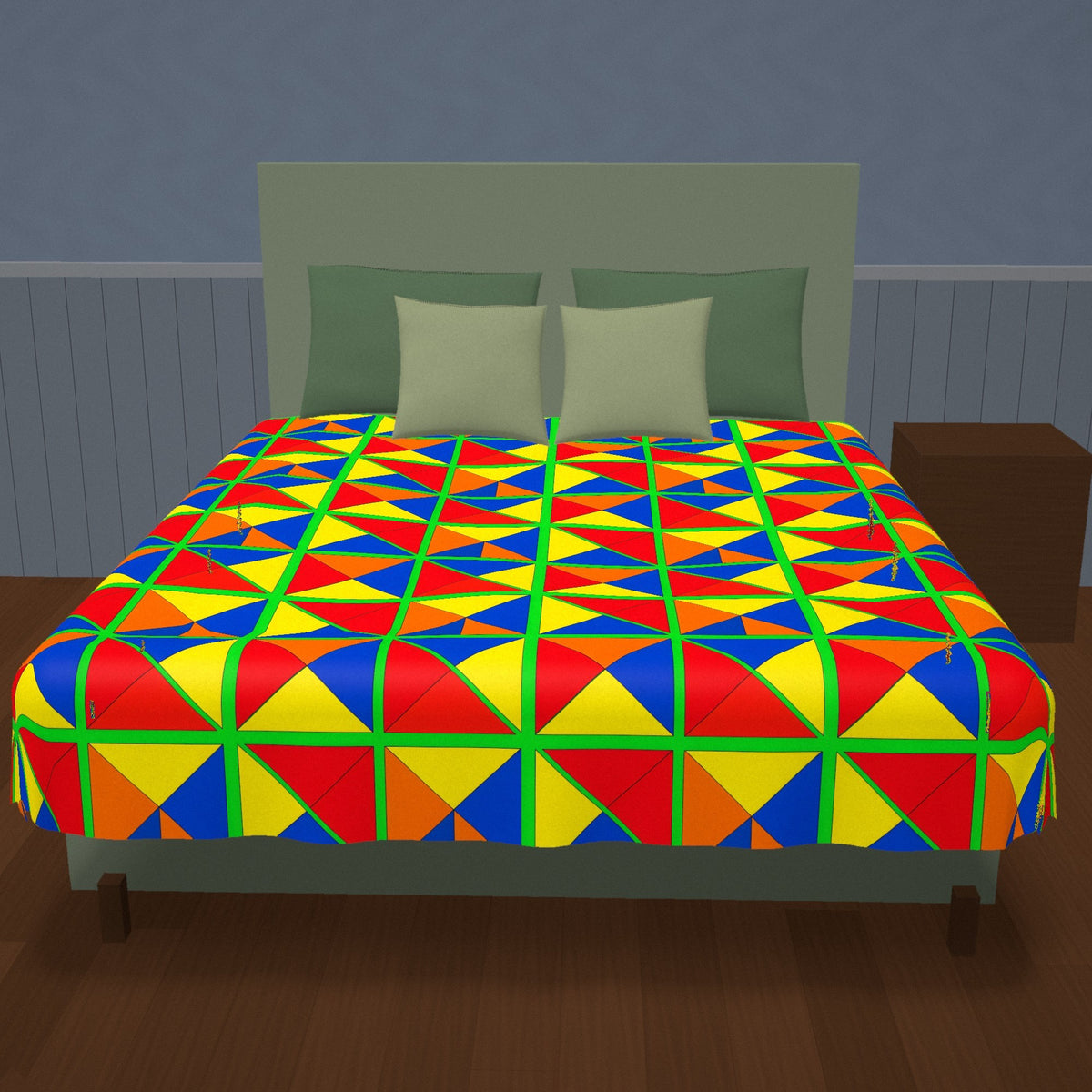 Split Square Fiesta Cotton Duvet Cover on a made bed