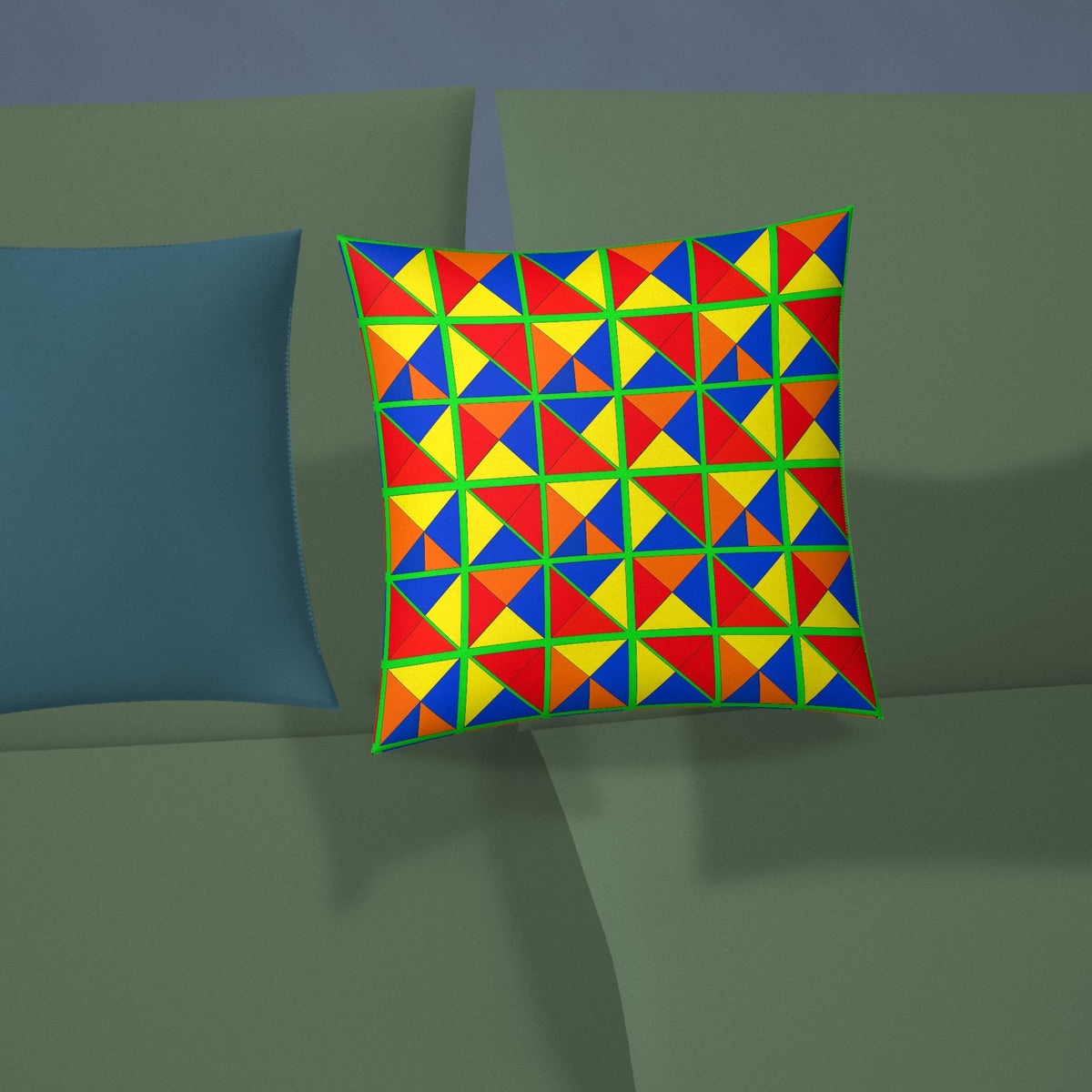 Split Square Fiesta Faux Suede Cushion styled on a sofa
