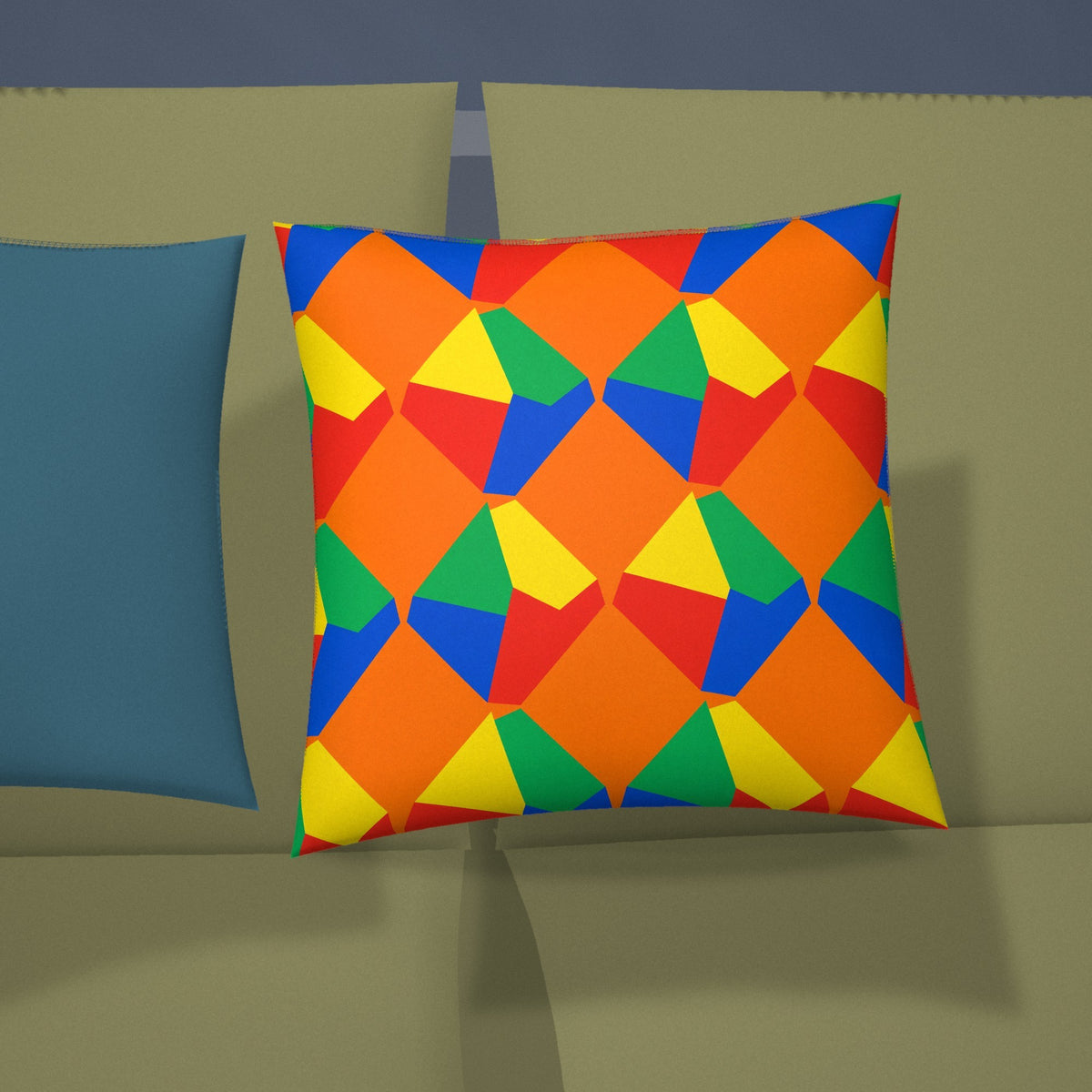Grand Fractured Rhombus Faux Suede Cushion styled on a sofa