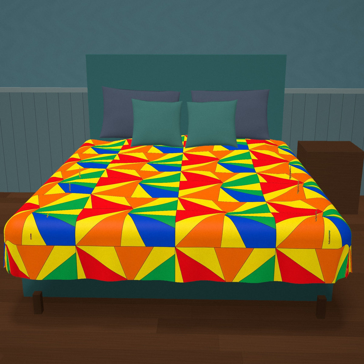 Cubist Sunburst Blocks Cotton Duvet Cover on a made bed