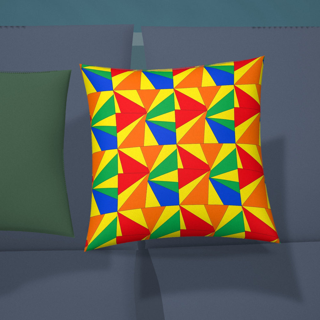 Cubist Sunburst Blocks Faux Suede Cushion styled on a sofa