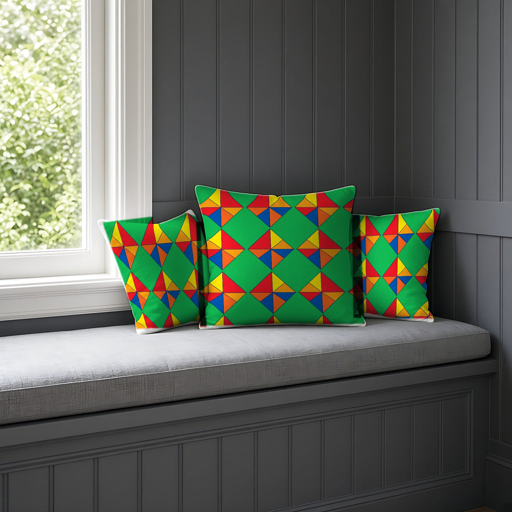 Cubist Kite Quartet Faux Suede Cushion on a window seat