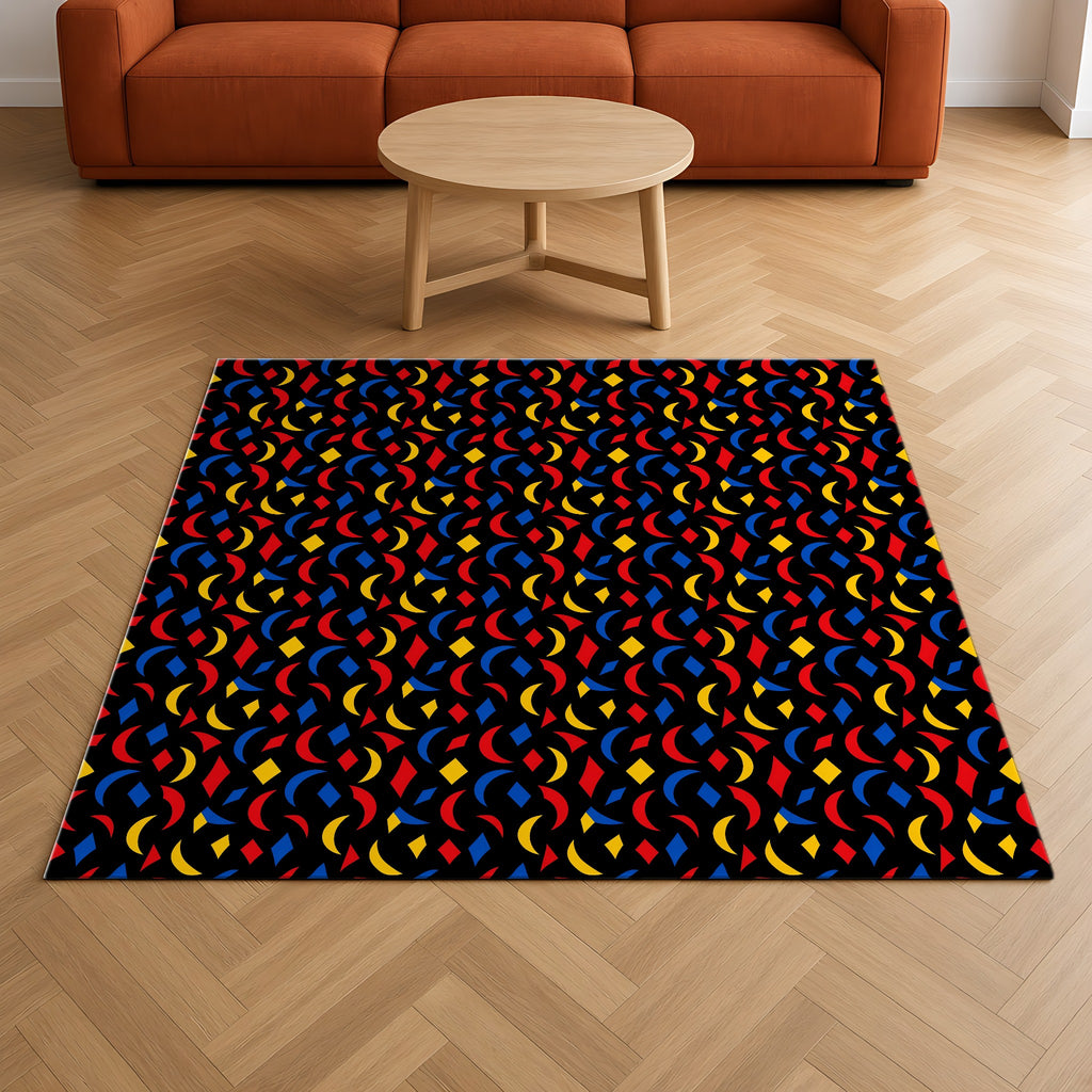 Crescent Scatter Outdoor Rug on a herringbone wood floor in a living room