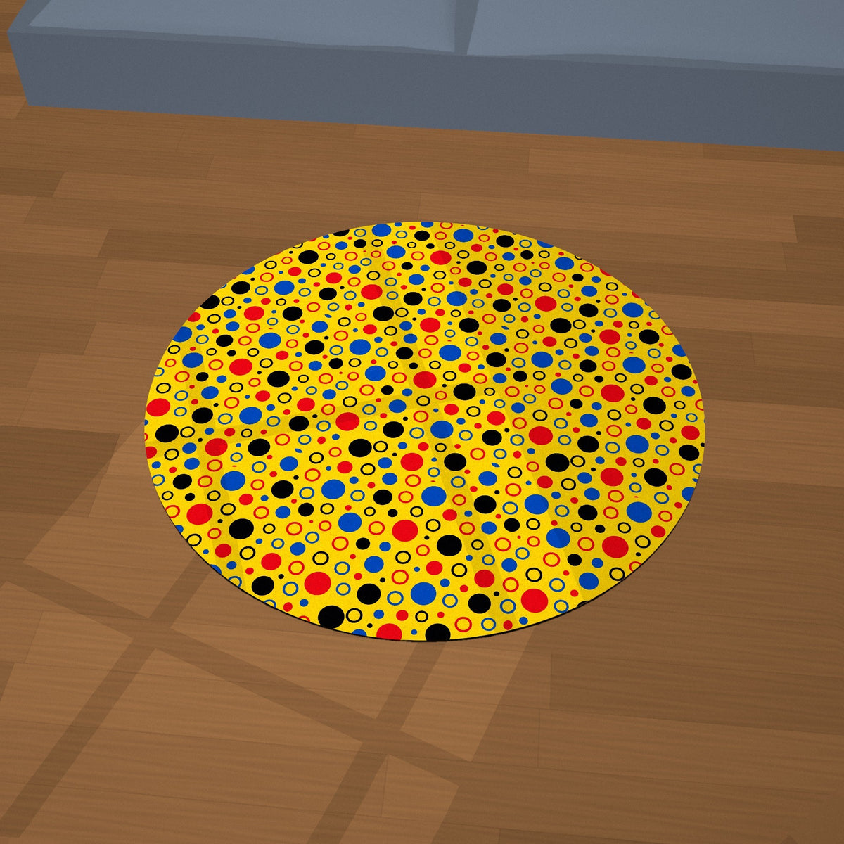 Bubble Outlines Outdoor Rug on a styled floor