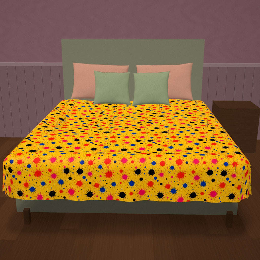 Saffron Splat Storm Cotton Duvet Cover on a made bed