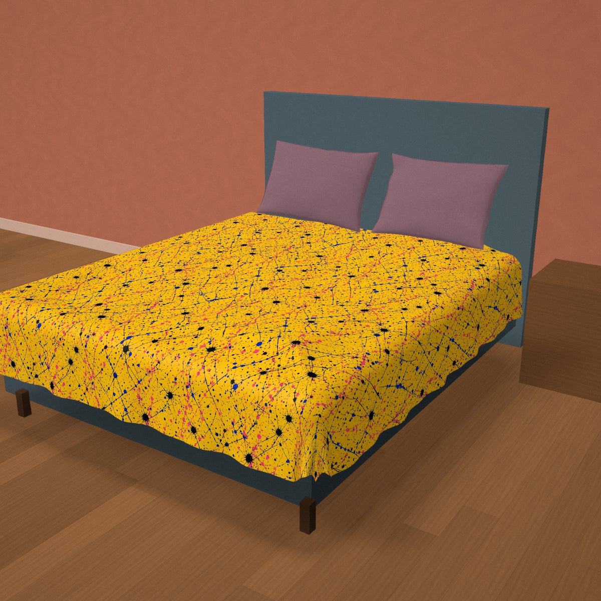 Drip Trails Cotton Duvet Cover on a made bed